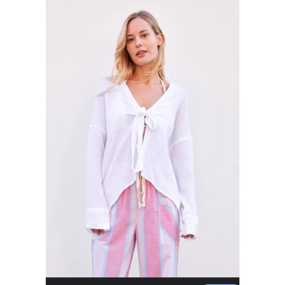 Sundry Oversized Shirt Women's Size Medium Hi-Low Front Tie 2412